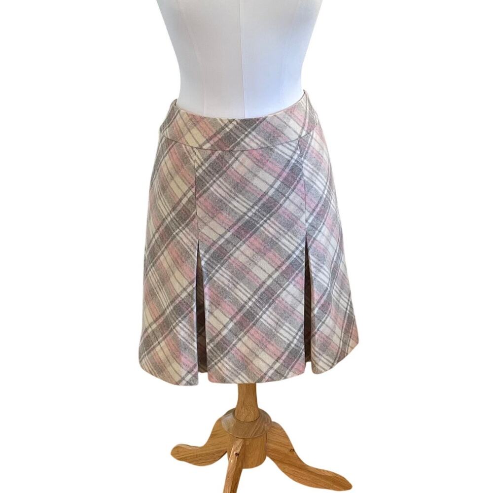 Ann Taylor LOFT Wool Blend Pink Plaid Pleated Skirt, Preppy, Y2K, Academia, 6